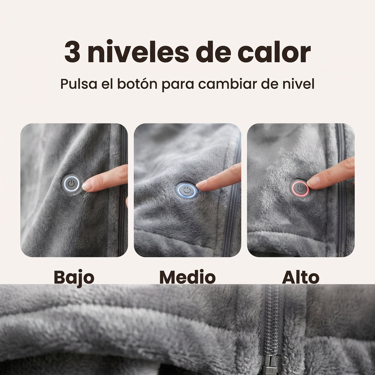 3 niveles de calor: bajo, medio y alto